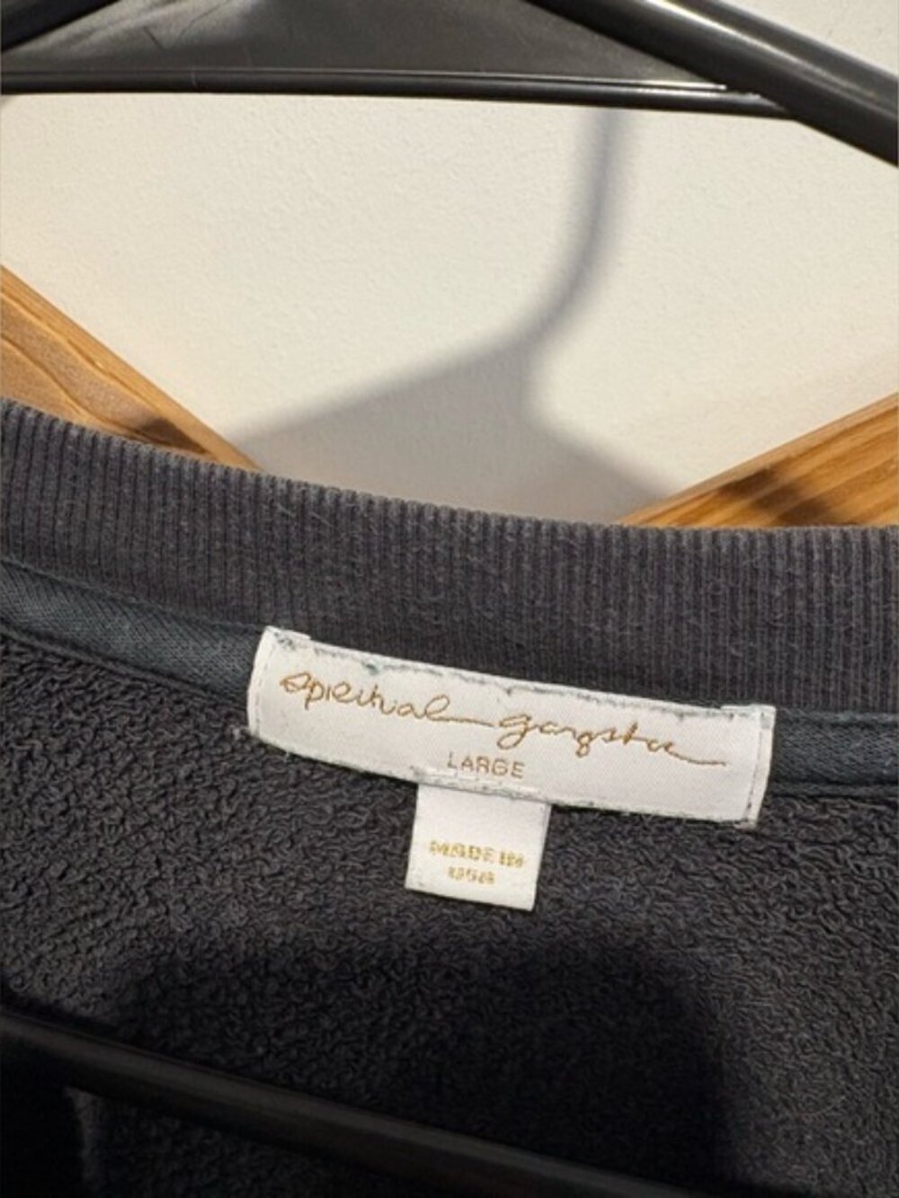 Spiritual Gangster HAPPY Rainbow Stripe Raglan Sweatshirt Size Large Dark Gray - Picture 5 of 15